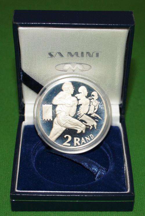 SA Decimal Silver R2 - 1995 - World Cup Rugby PROOF !!!! (incl. SAM box & COA)