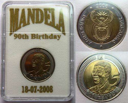 2008 Mandela Birthday R5 - UNC in slab capsules - bidding per coin.
