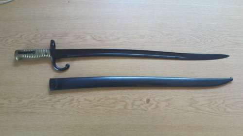 France - Mle 1866 "Yatagan-bladed" bayonet - dated 1874 with correct paired scabbard