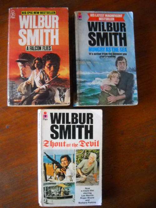 3 X WILBUR  SMITH:  A falcon flies,  Shout at the Devil  and  Hungry as the sea