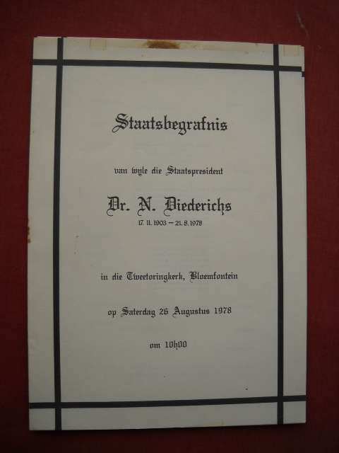 BEGRAFNISBRIEF VAN DR. N. DIEDERICHS  17.11.1903 - 21.8.1978