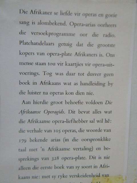 DIE AFRIKAANSE OPERAGIDS  deur Louis Steyn  Vertalings: Alewyn Lee