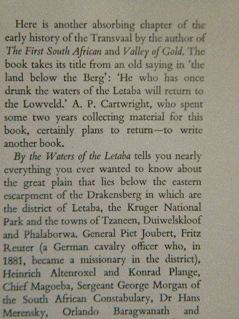 BY THE WATERS OF THE LETABA  by A. P. Cartwright  A History of the Transvaal Lowveld