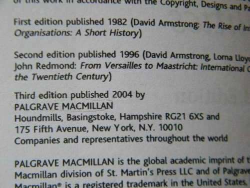 INTERNATIONAL ORGANISATION IN WORLD POLITICS  by David Armstrong, Lorna Lloyd and John Redmond