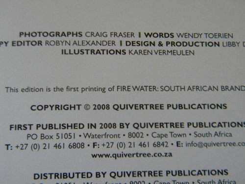 FIRE WATER  SOUTH AFRICAN BRANDY  by Quivertree Publications