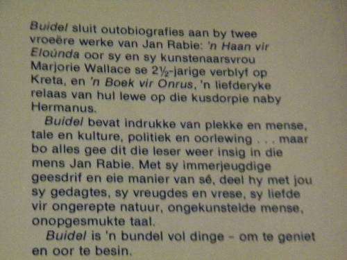 BUIDEL  deur Jan Rabie  Bundel aantekeninge (Outobiografies)