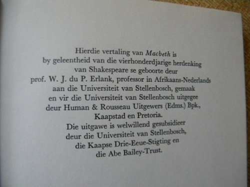 MACBETH deur Shakespeare Vertaal deur Eitemal