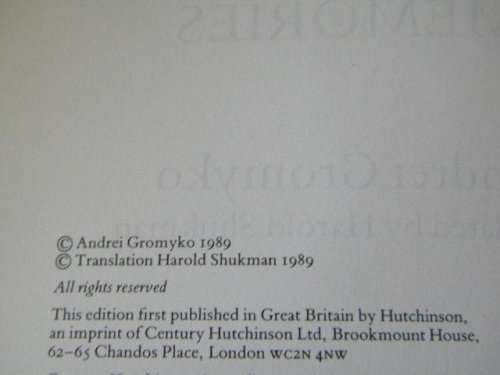 ANDREI GROMYKO - MEMORIES Translated by Harold Shukman