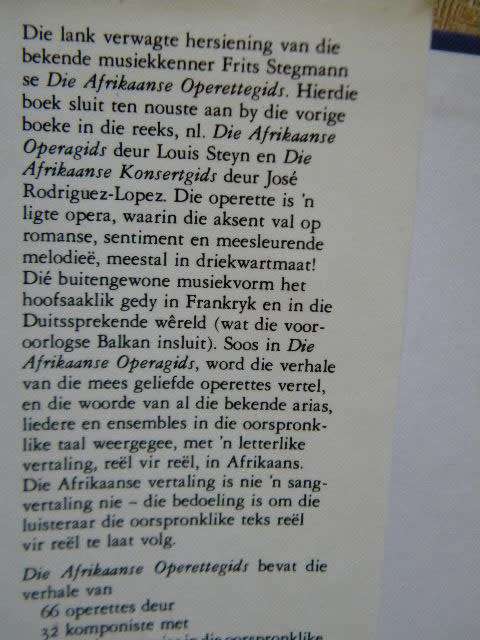 DIE AFRIKAANSE OPERETTEGIDS deur Frits Stegmann