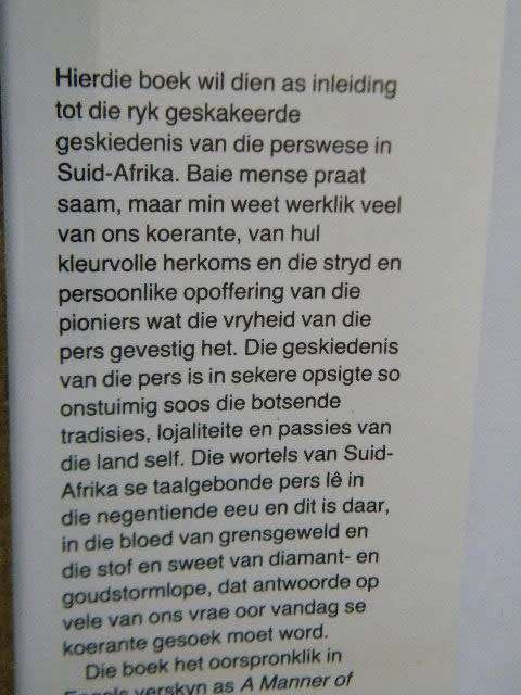 `N WYSE VAN SPREKE  Die ontstaan van die pers in Suid-Afrika  deur Wessel de Kock