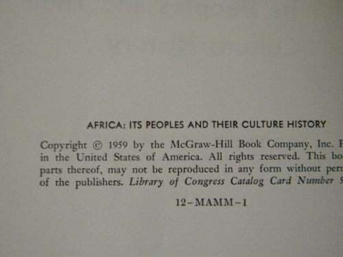 AFRICA  Its Peoples and Their Culture History  by George Peter Murdock