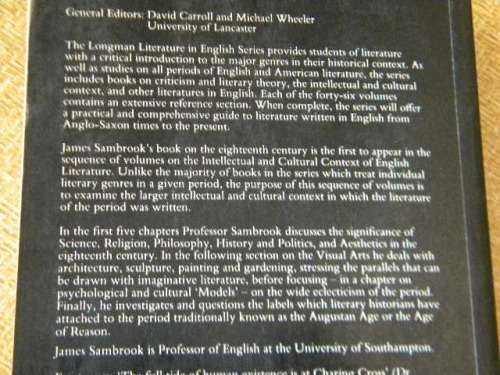 THE EIGHTEENTH CENTURY (Literature in English Series)  1700 -1789  by James Sanbrook