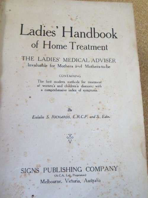 LADIES` HANDBOOK OF HOME TREATMENT (ILLUSTRATED) by Eulalia S. Richards and S. Edin