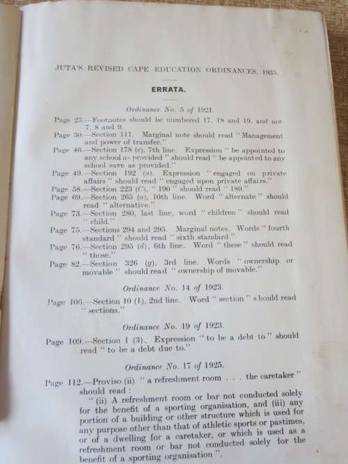 EDUCATION ORDINANCES OF THE PROVINCE OF THE CAPE OF GOOD HOPE 1935