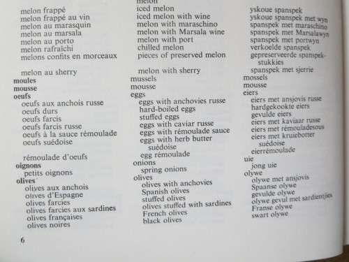 FEDHASA Spyskaartwoordeboek / Menu Dictionary  French-Eng-Afr, Eng-Afr-French, Afr-Eng-French