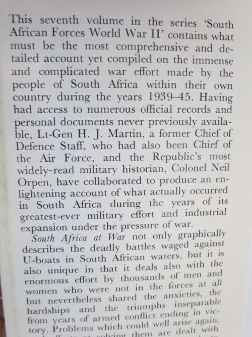 SOUTH AFRICA  AT WAR: South African Forces World War II (Vol 7)  by H.J. Martin / Neil Orpen
