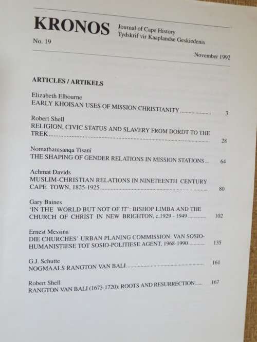 KRONOS Journal of Cape Histoy/Tydskrif vir Kaaplandse Geskiedensi No. 19