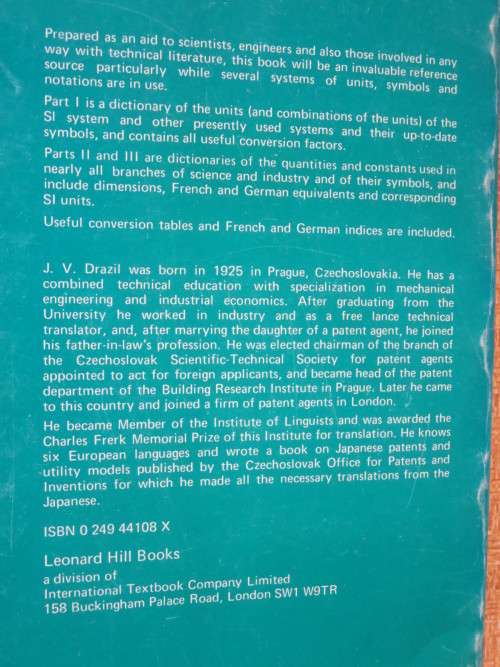 DICTIONARY OF QUANTITIES AND UNITS  by J. V. Drazil