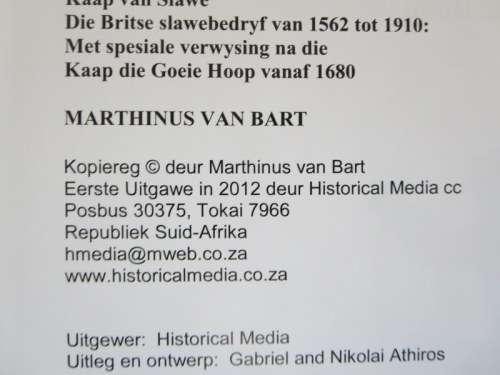 KAAP VAN SLAWE  deur Marthinus van Bart  (GETEKEN)