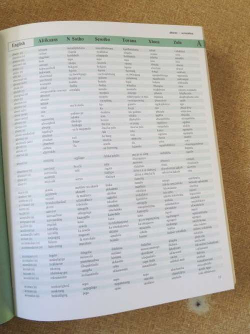 MULTI-LANGUAGE DICTIONARY AND PHRASE BOOK  English, Afrikaans,N-Sotho Sesotho, Xhosa, Zulu,Tswana