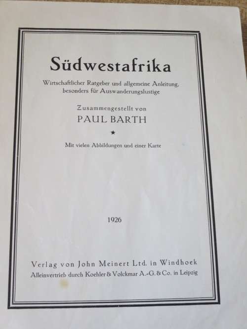 SüDWESTAFRIKA  by Paul Barth  (Text in German)
