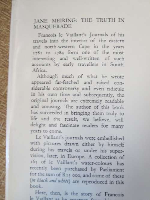 THE TRUTH IN MASQUERADE  Adventures of Francois le Vaillant  by Jane Meiring
