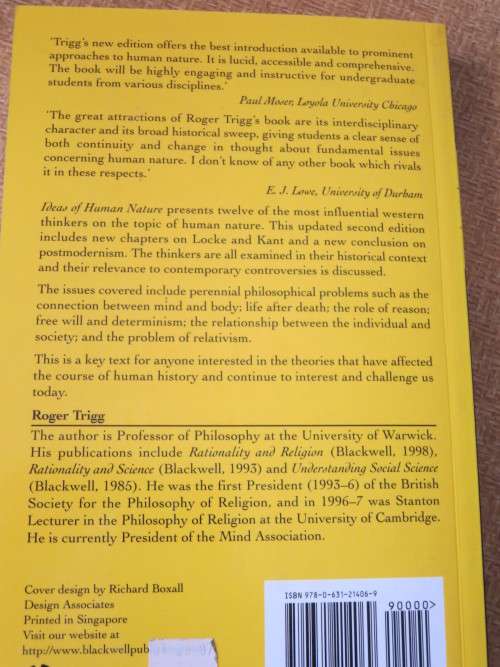 IDEAS OF HUMAN NATURE  An Historical Inroduction  by Roger Trigg