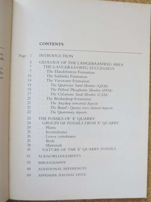 LANGEBAANWEG  A Record Of Past Life  by Q. B. Hendey  (Fossil Site)