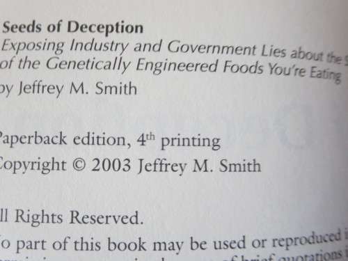 SEEDS OF DECEPTION   by Jeffrey M. Smith (Genetically Engineered - exposing industry
