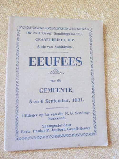 EEUFEES VAN DIE GEMEENTE N G Sendinggemeente Graaff-Reinet K.P.  Sept 1931
