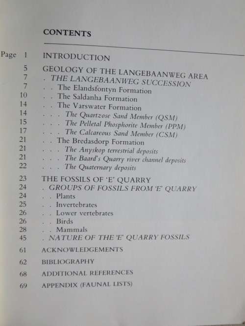 LANGEBAANWEG  A Record Of Past Life  by Q. B. Hendey  (Rich Fossil Site)