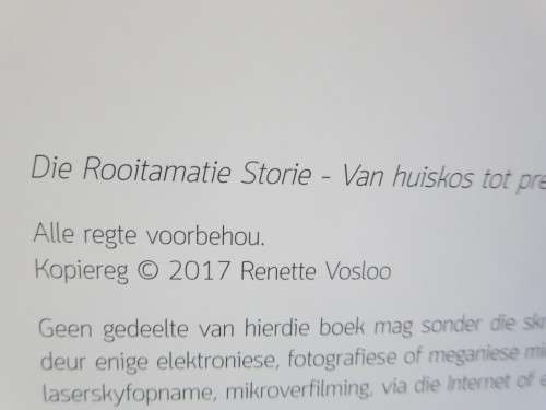 DIE ROOITAMATIE STORIE  Van huiskos tot prentjiekos  deur Renette Vosloo (GETEKEN)