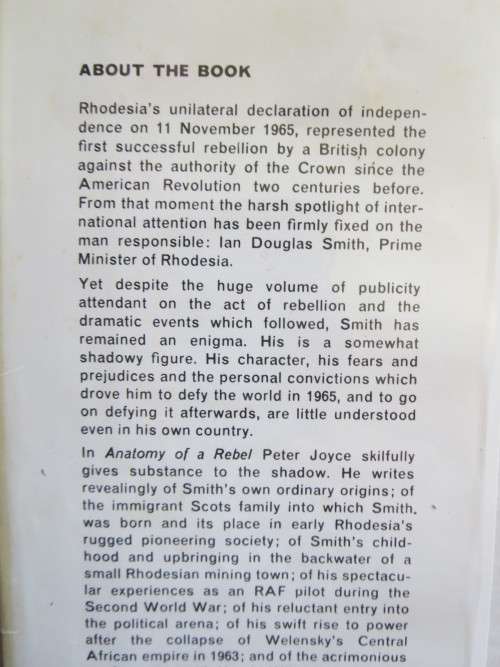 ANATOMY OF A REBEL  Smith of Rhodesia: A Biography  by Peter Joyce  (RHODESIANA)