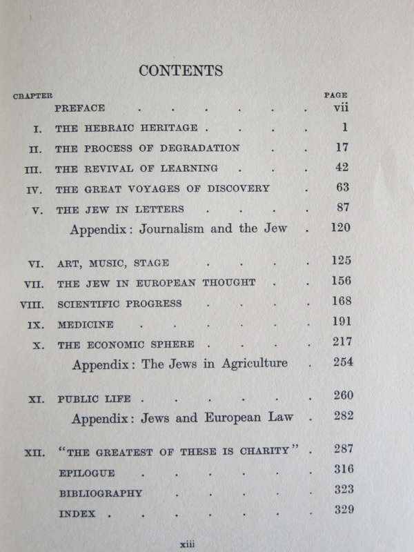 THE JEWISH CONTRIBUTION TO CIVILISATION  by Cecil Roth