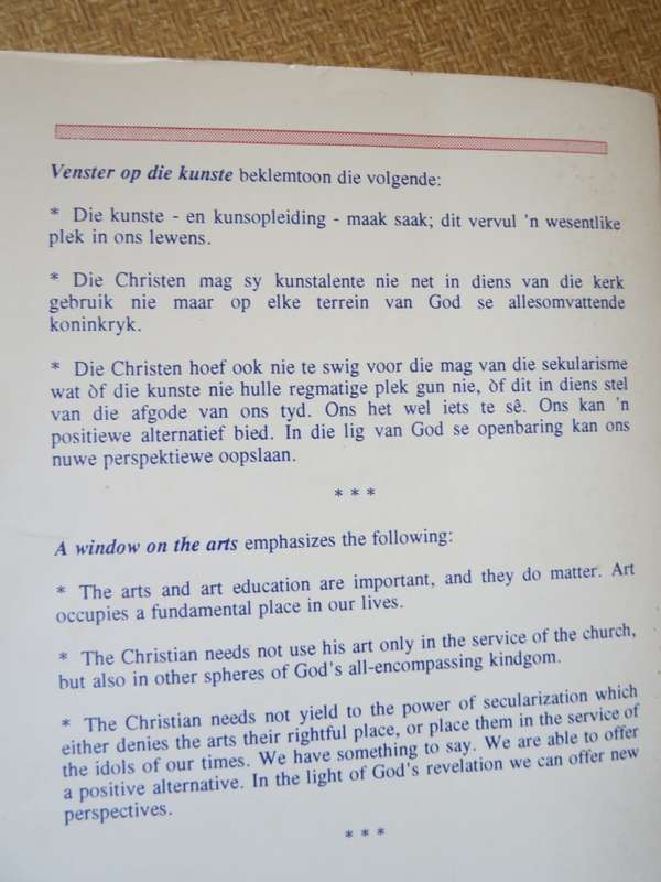 VENSTER OP DIE KUNSTE - Christelike Perspektiewe/A WINDOW ON THE ARTS - Christian Perspectives