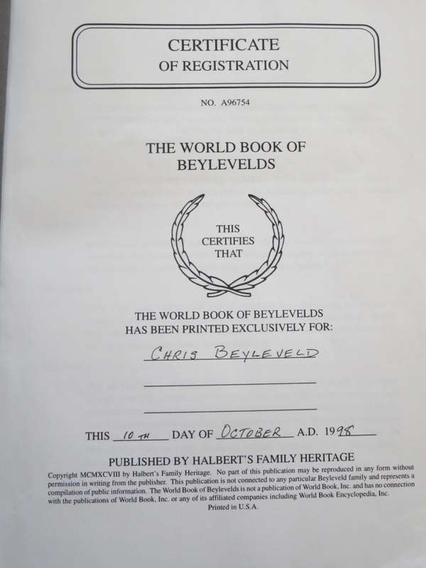 THE WORLD BOOK OF BYLEVELDS Published by  Halbert`s Family Heritage