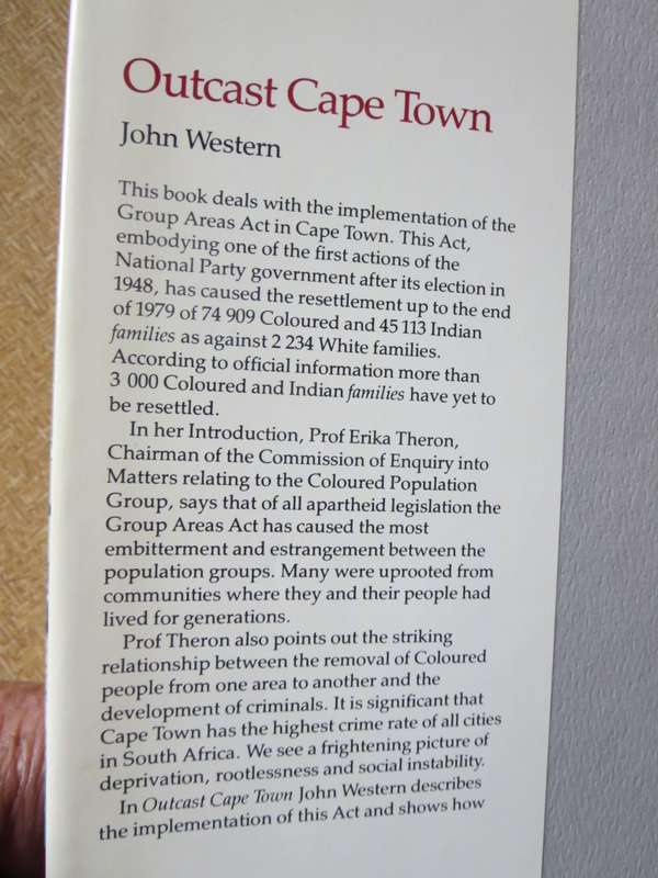 OUTCAST CAPE TOWN  by John Western  Implementation on Group Areas Act