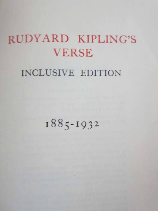 RUDYARD KIPLING`S VERSE 1885 - 1932. INCLUSIVE EDITION