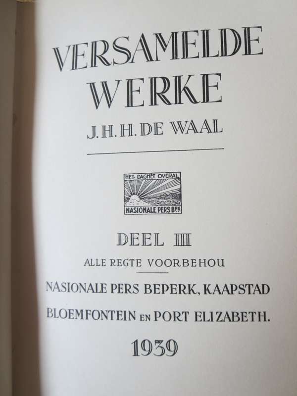VERSAMELDE WERKE. J.H.H. de Waal. (Agt Volumes). (P)