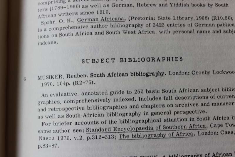 R. MUSIKER. Guide to South African Reference Books. Fifth Edition.    (W)