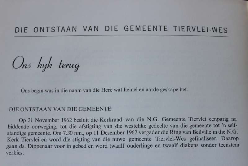 NEDERDUITSE GEREFORMEERDE GEMEENTE TIERVLEI-WES  Gedenkprogram 1965