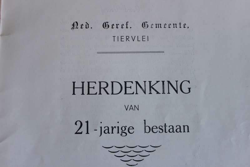 NED. GEREF. GEMEENTE TIERVLEI  Herdenking van 21-jarige bestaan 24 Junie 1938 - 24 Junie 1959