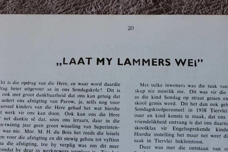 NED. GEREF. GEMEENTE TIERVLEI  Herdenking van 21-jarige bestaan 24 Junie 1938 - 24 Junie 1959