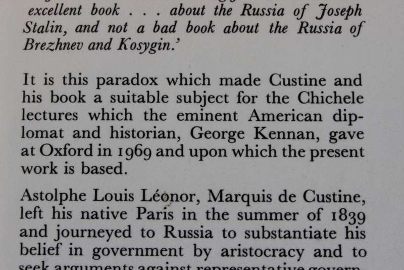 THE MARQUIS DE CUSTINE AND HIS RUSSIA IN 1839  by George F. Kennan