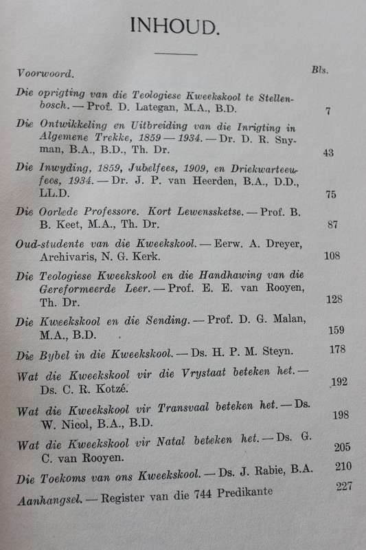 GEDENKBOEK VAN DIE TEOL. SEMINARIE (N.G.Kerk) Stellenbosch. Driekwart Eeufees 1859-1934.    (P)