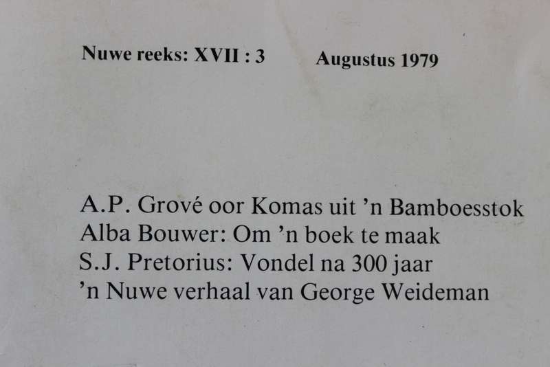 TYDSKRIF VIR LETTERKUNDE  Nuwe reeks: XVII:3  Augustus 1979 en Nuwe reeks: XX:2  Mei 1982