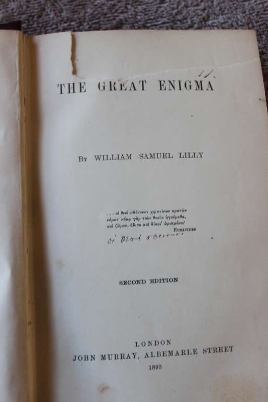 THE GREAT ENIGMA  by W. S. Lilly
