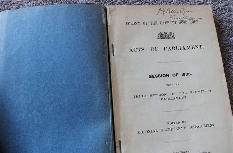 COLONY OF THE CAPE OF GOOD HOPE. Acts of Parliament. Session of 1906.   (P)