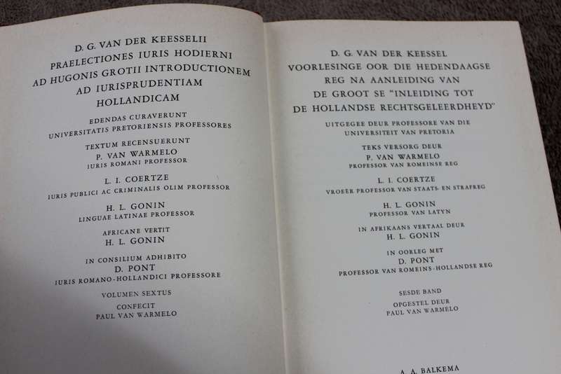 D.G. VAN DER KEESSEL. Voorlesinge oor die Hedendaagse Reg.   (W)