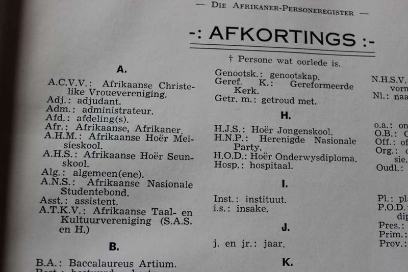 DIE AFRIKANER-PERSONEREGISTER 1942.    (P)